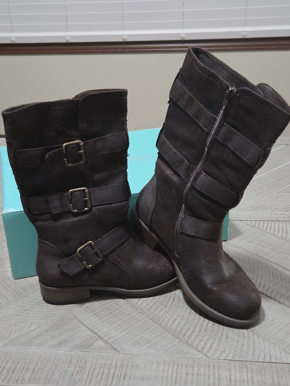 Classic Women's Mid-Calf Buckle Boots in Dark Brown